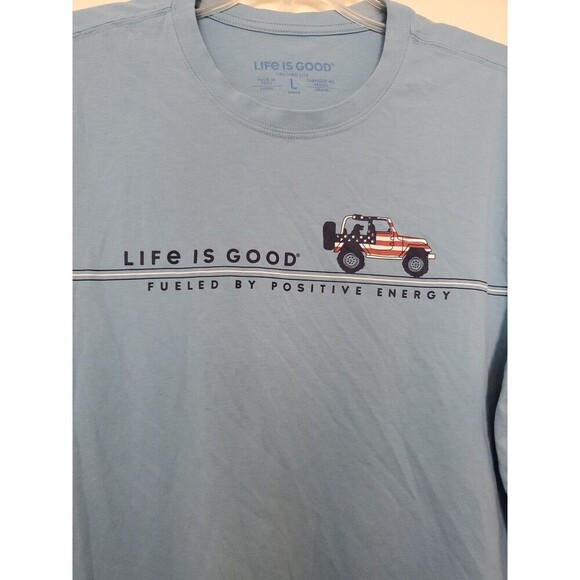 Life Is Good Fueled By Positive Energy Dog Crusher Lite Mens Size L Blue Cotton - Picture 2 of 15